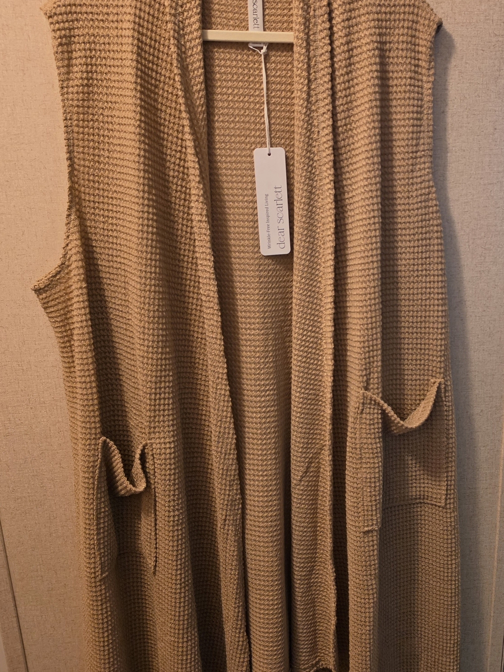 Dear Scarlett Camel Waffle Knit Duster Vest
